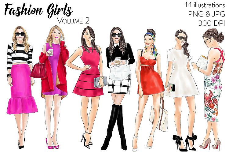 watercolour fashion illustration clipart - Fashion Girls - volume 2