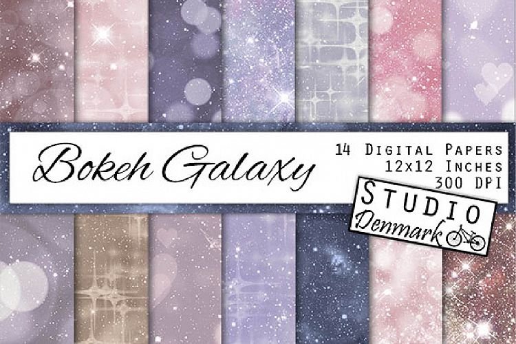 Bokeh Galaxy Digital Paper - Periwinkle and Blush Night Sky