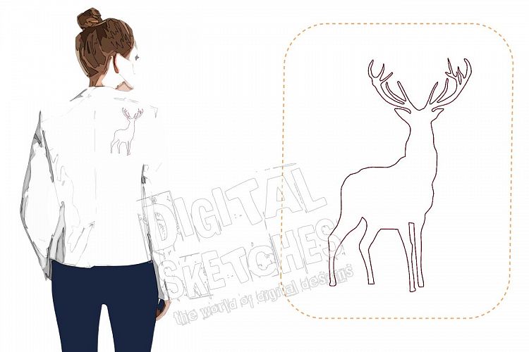 Deer Machine Embroidery Design Doodle Redwork 3 Sizes