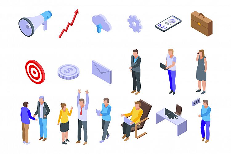 Outsource icons set, isometric style example image 1