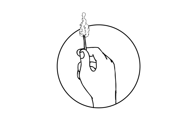Hand Holding Burning Matchstick Drawing