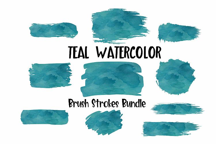 Download Teal Watercolor Brush Strokes Background Bundle PNG (251885) | Sublimation | Design Bundles