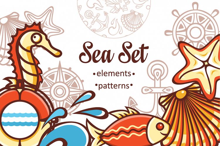Marine and nautical decor.  Underwater life. Sea ornament. Eps, Png, Jpeg. 
