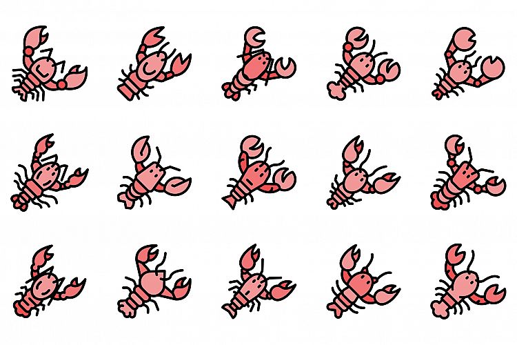 Lobster icons set vector flat