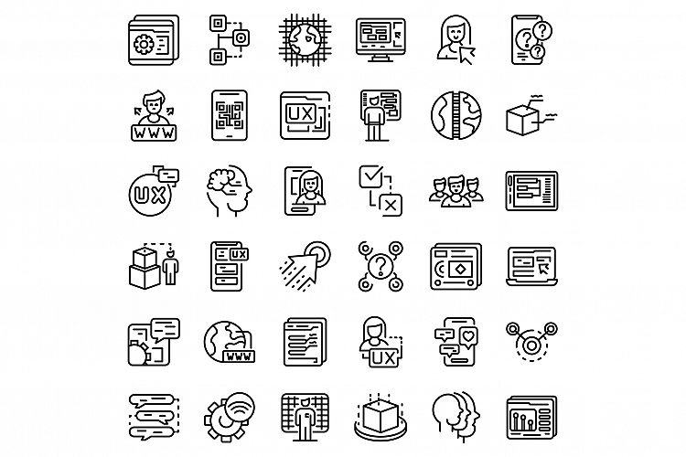 Interaction icons set, outline style