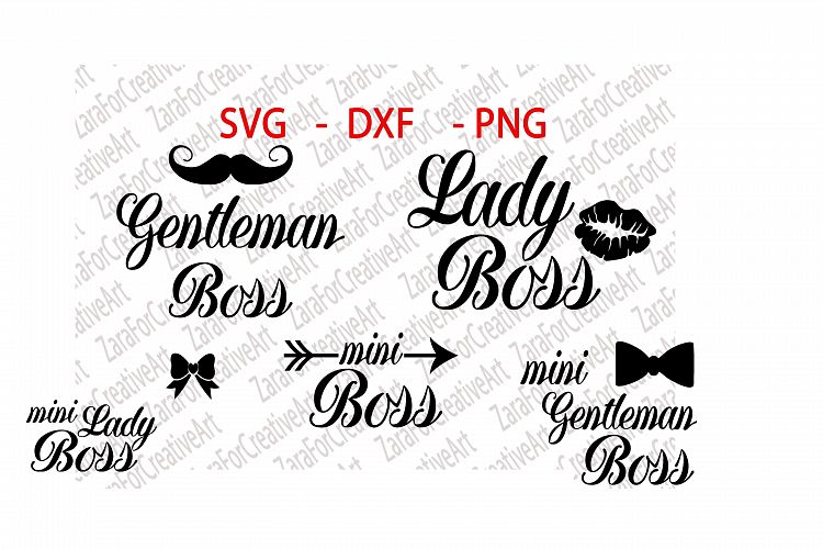 SVG , DXF , PNG , Gentleman Boss, Lady Boss, Mini Lady Boss , Mini Boss, Mini Gentleman Boss , Cutting files , Silhouette ,Cameo ,Die Cut