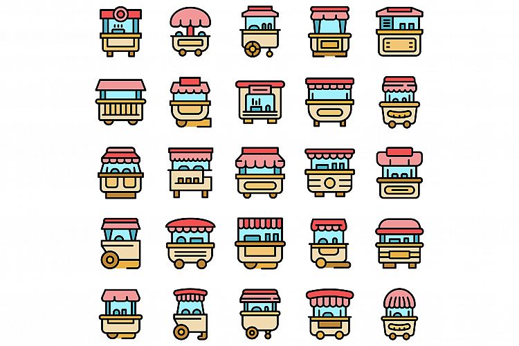 Hot dog cart icons set vector flat example image 1