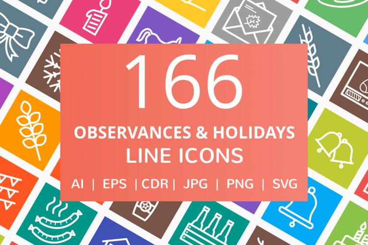 166 Observances   Holiday Line Multicolor B/G Icons