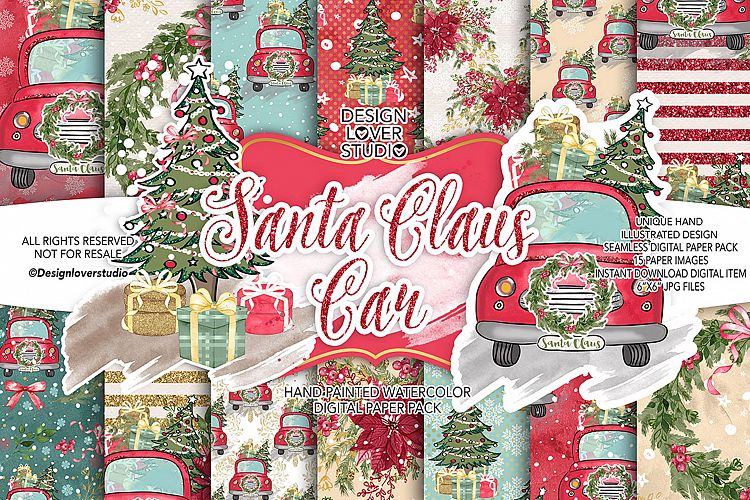 Santa Claus Car digital paper pack