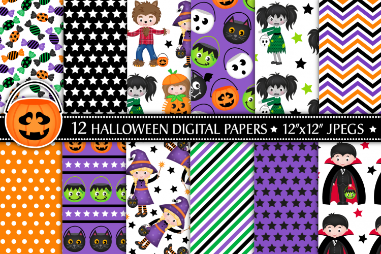 Halloween digital papers, Halloween patterns, scrapbooking