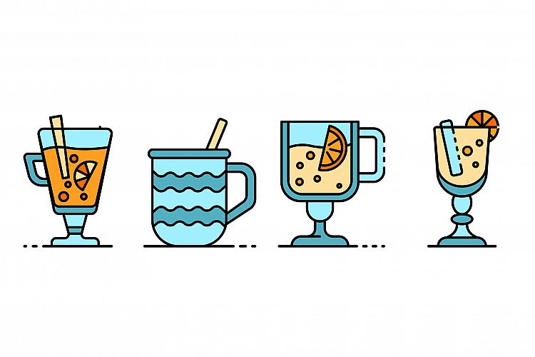 Mulled wine icons set line color vector example image 1