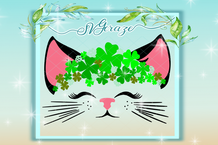 Cat Face SVG With Clovers, Cat svg, Cat with eyelashes, Svg, Dxf, Cat head, Kitty Svg, Svg files, Cricut, Silhouette