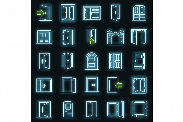 Entrance icons set vector neon example image 1