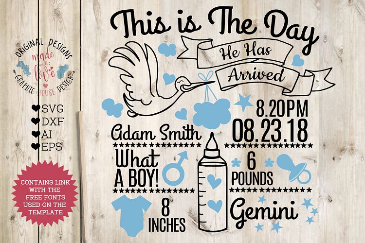 Baby Boy Birth Announcement - Chart in SVG, DXF, EPS, AI ...