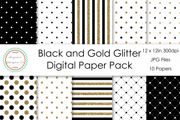 Black and Gold Glitter Digital Paper Pack