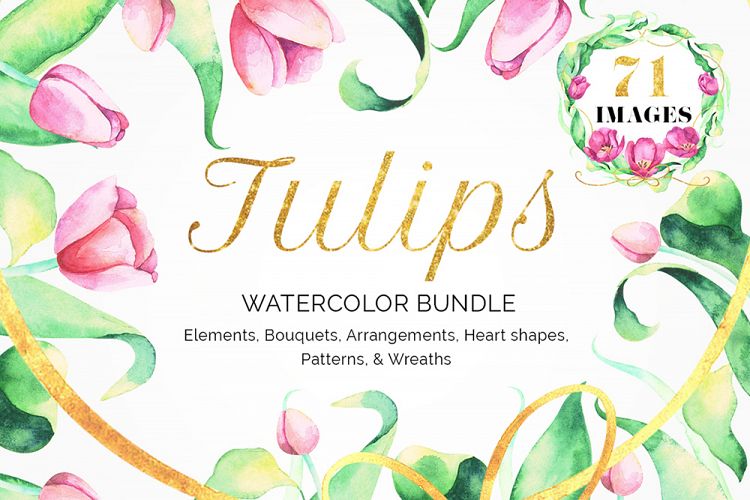 Tulips Watercolor Floral Bundle