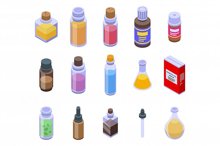 Essential oils icons set, isometric style example image 1