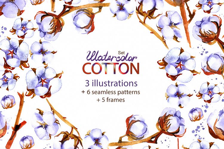 Watercolor cotton - floral set. example image 1