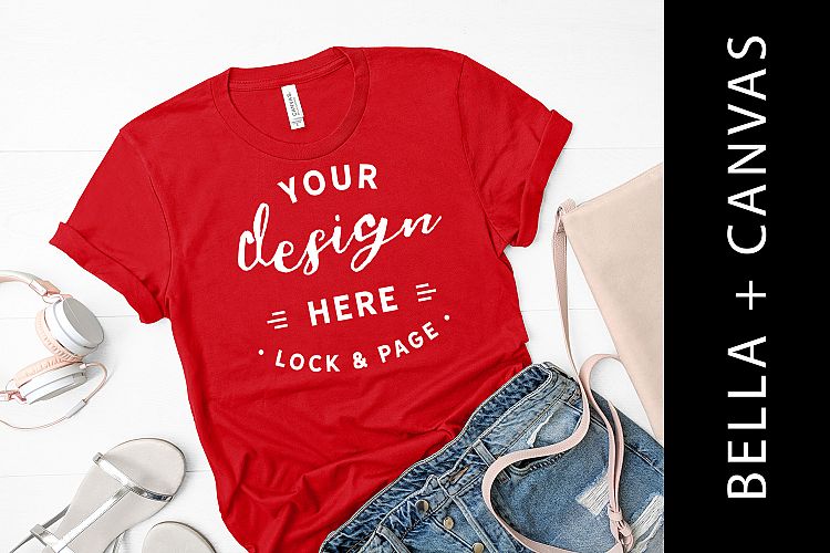 Red Bella Canvas 3001 T-Shirt Mockup Womens Apparel