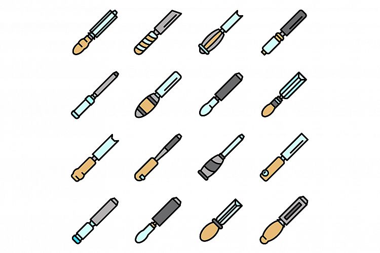 Chisel icons set, outline style example image 1