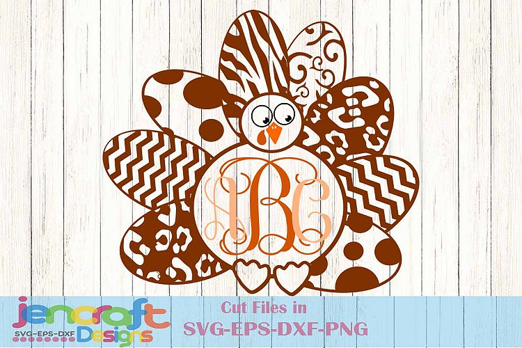 Turkey SVG, Patterned Turkey Monogram Frame Thanksgiing svg