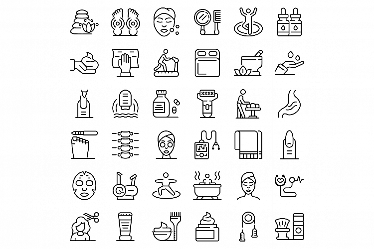 Self-care icons set, outline style example image 1