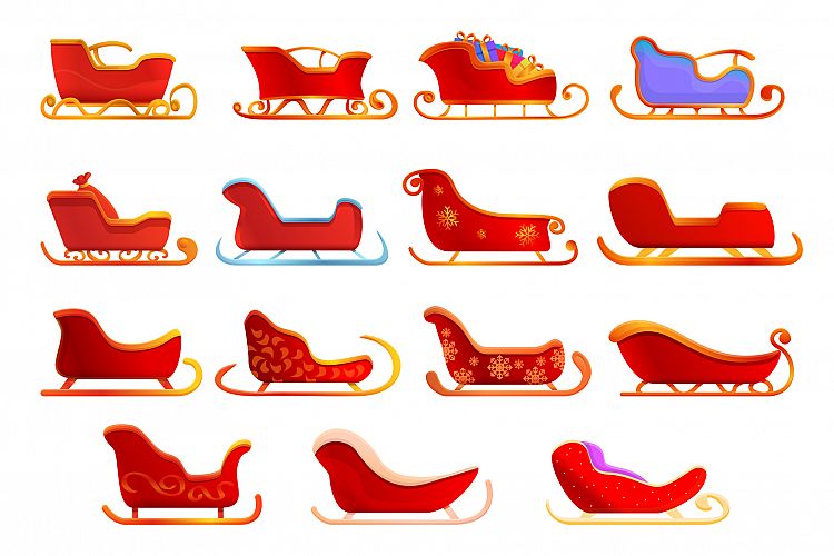 Sleigh icons set, cartoon style example image 1