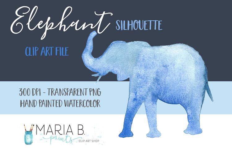 Elephant Silhouette Watercolor Clip Art PNG