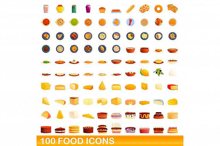 100 food icons set, cartoon style example image 1