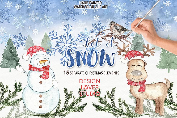 Watercolor Let it snow clip arts