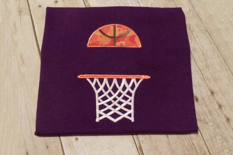 Basketball and Hoop Split Applique Embroidery Design