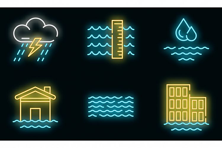 Flood icons set vector neon example image 1