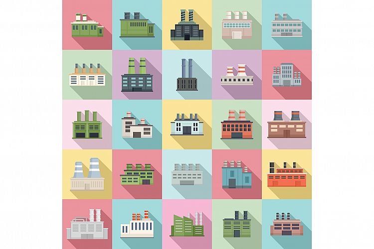Recycle factory icons set, flat style example image 1