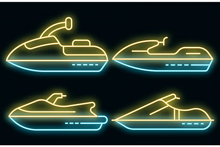 Jet ski icons set vector neon