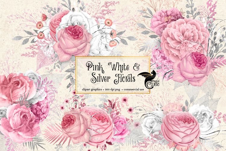 Pink, White and Silver Floral Clipart