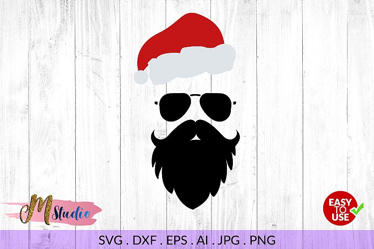Santa face with glasses svg, for Silhouette Cameo or Cricut