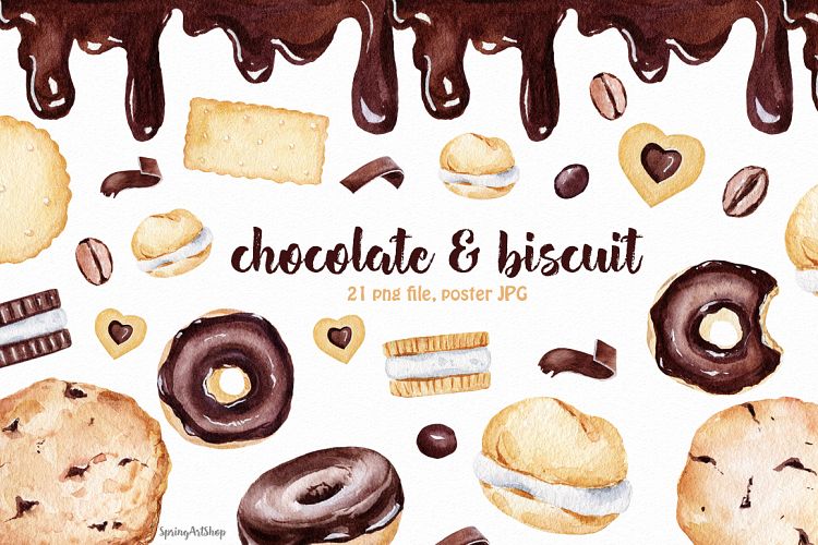 Chocolate & Biscuits watercolor food clipart