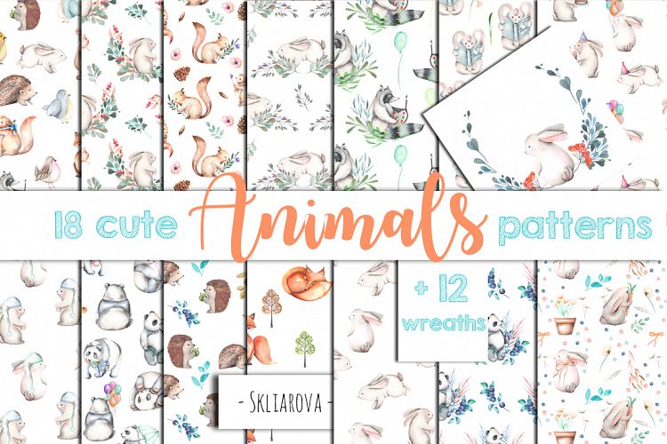 Cute forest Animals. Patterns + Wreaths