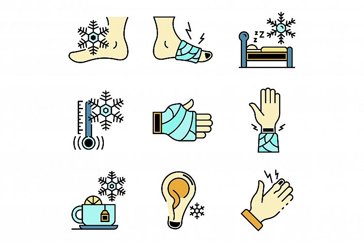 Frostbite icons set line color vector example image 1