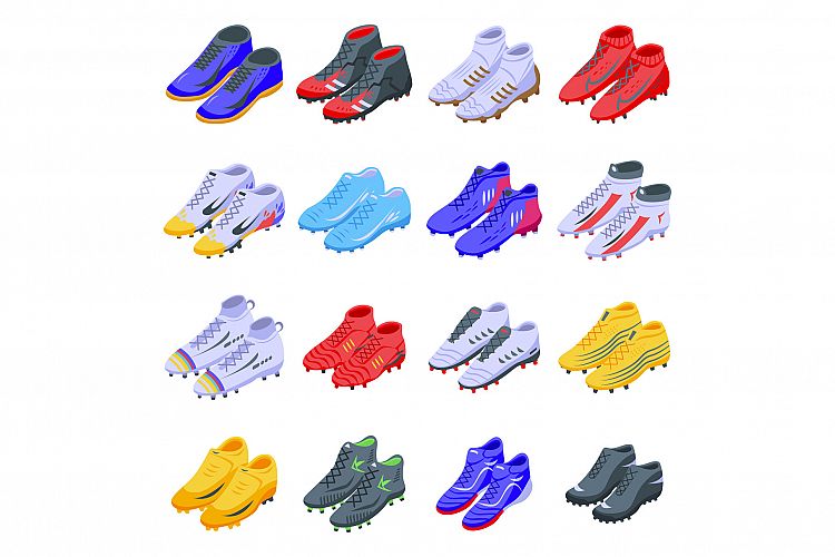 Football boots icons set, isometric style example image 1