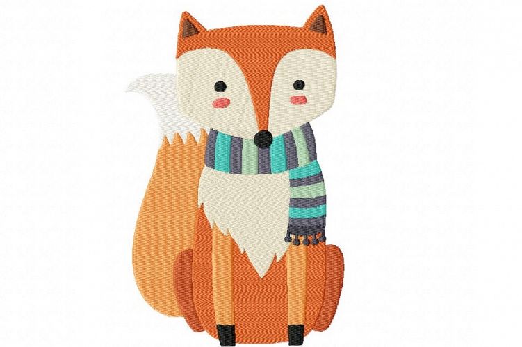 Wintertime Fox with Scarf ~ Machine Embroidery Design in 2 sizes - Instant Download