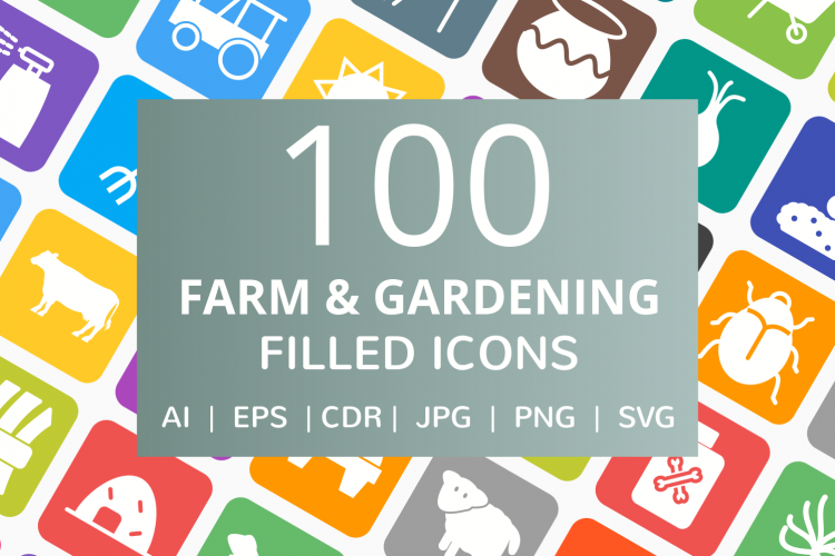 100 Farm   Gardening Filled Round Corner Icons