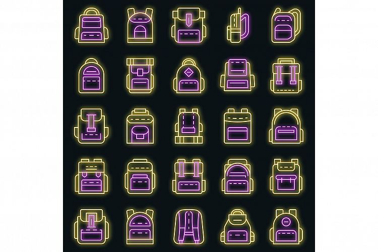 Backpack icon set vector neon example image 1