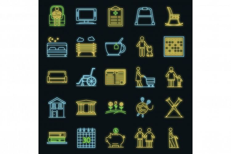 Pension icon set vector neon