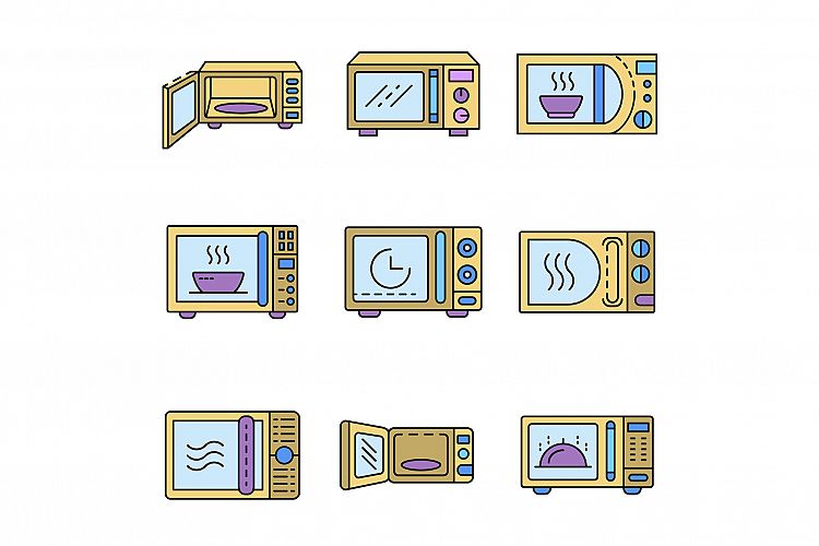Microwave icons set line color vector example image 1