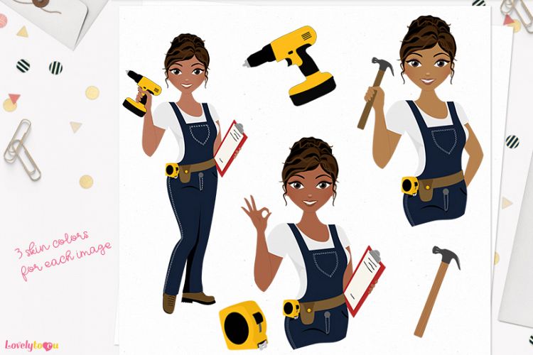 Woman construction character clip art (L276 Cassie)