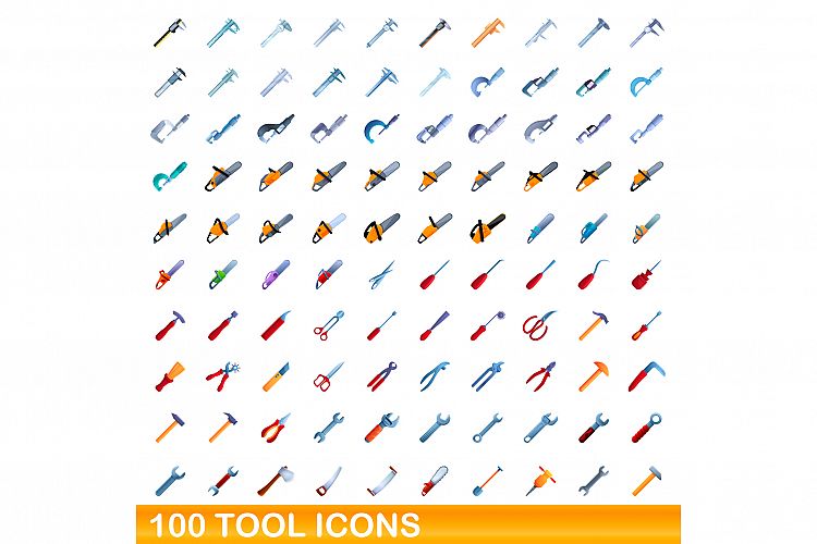 100 tool icons set, cartoon style example image 1