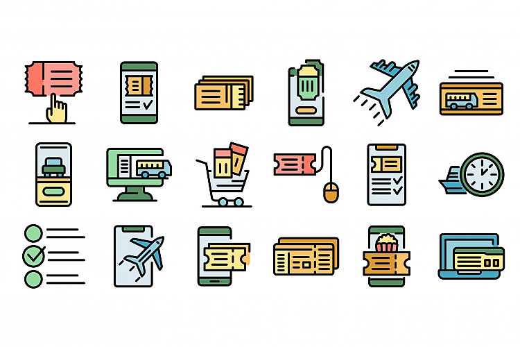 Online tickets booking icons set vector flat example image 1