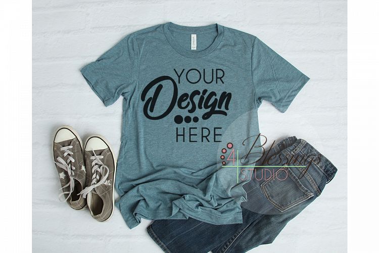 Bella Canvas 3413 Denim blue Unisex Triblend TShirt Mockup