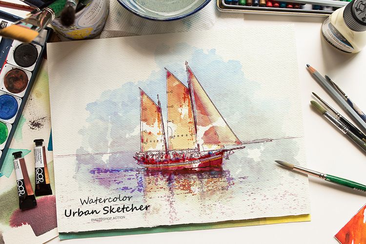 Watercolor Urban Sketcher Photoshop Action